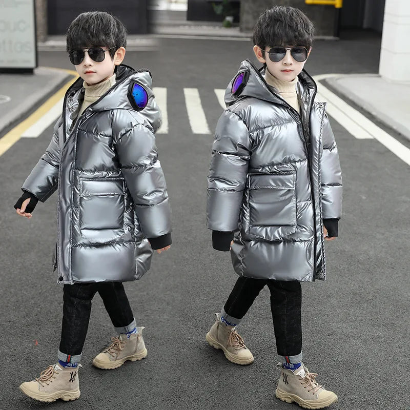 Boys Down Jacket Coat Overcoat Cotton 2022 Sliver Warm Plus Thicken Winter  Teenager Children's Clothing