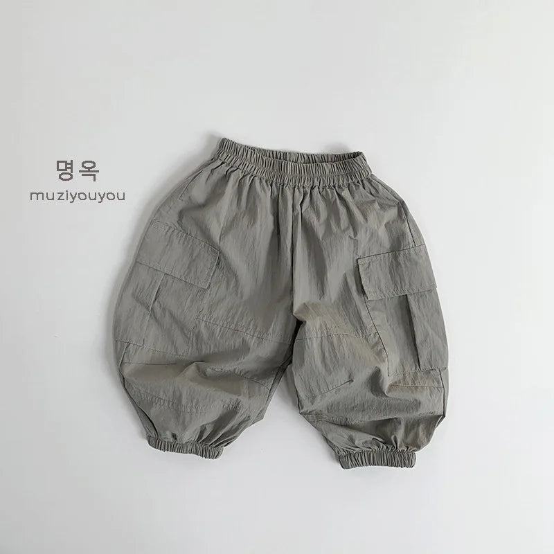 2025 Summer New Children Casual Pants Vintage Girls Cargo Pants Solid Boys Trousers Thin Cotton Kids Mosquito Pants Baby Clothes