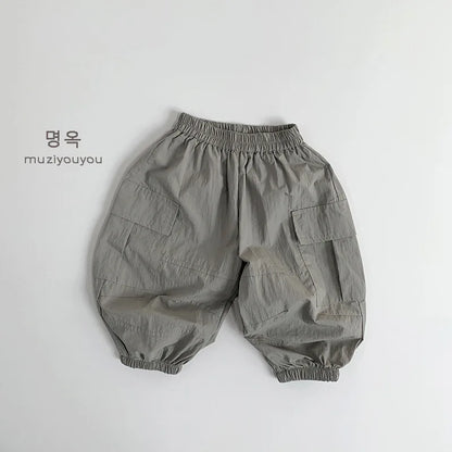 2025 Summer New Children Casual Pants Vintage Girls Cargo Pants Solid Boys Trousers Thin Cotton Kids Mosquito Pants Baby Clothes