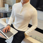 Men's Half Zipper Long Sleeved T-shirt Autumn Winter New Pure Color Thicken Slim Fit Elastic Fashionable Versatile T-Shirt