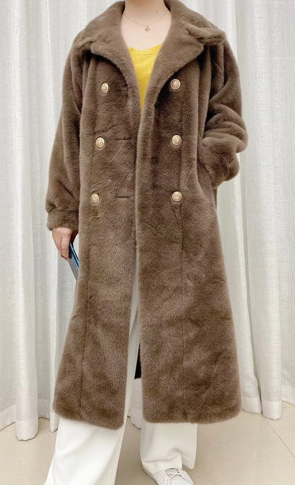 Faux fur coat long coat women's lapel double-breasted loose warm high-end atmospheric coat jacket 24 autumn and winter new