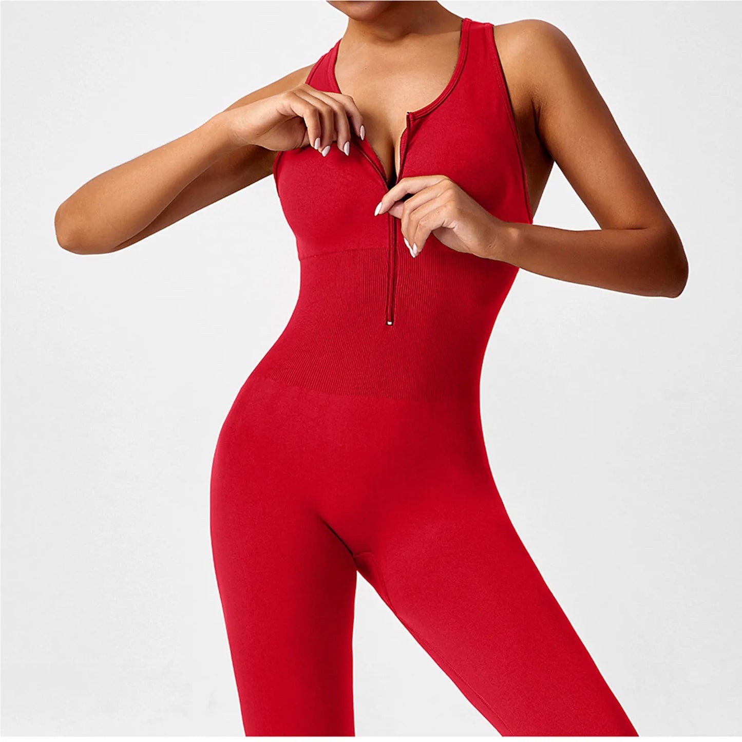 Women's Fashionable Solid Color Round Neck Tight Back Yoga Suit Yoga Jumpsuit Sports Overalls Gym Clothing Set Sexy Yoga Clothes