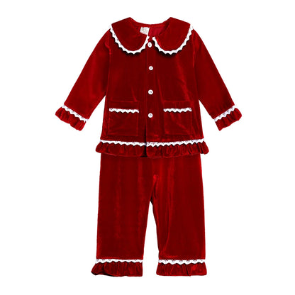 2025 Custom Christmas Pyjamas For Family Red Velvet Warm Kids Sets Boy Girl Clothes Xmas Set Children Costume Casual Homewear