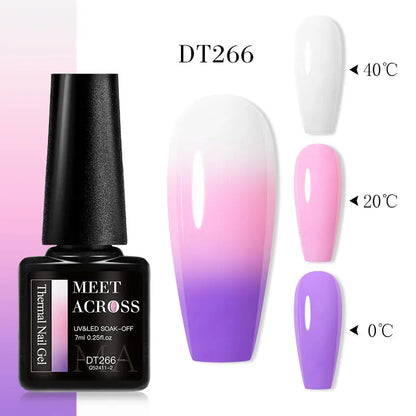 MEET ACROSS 75 Colors Thermal Nail Gel Polish 3 Colors Changing Nail Art Supplies for Manicure DIY Design Long Lasting UV/LED