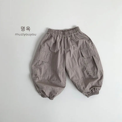 2025 Summer New Children Casual Pants Vintage Girls Cargo Pants Solid Boys Trousers Thin Cotton Kids Mosquito Pants Baby Clothes