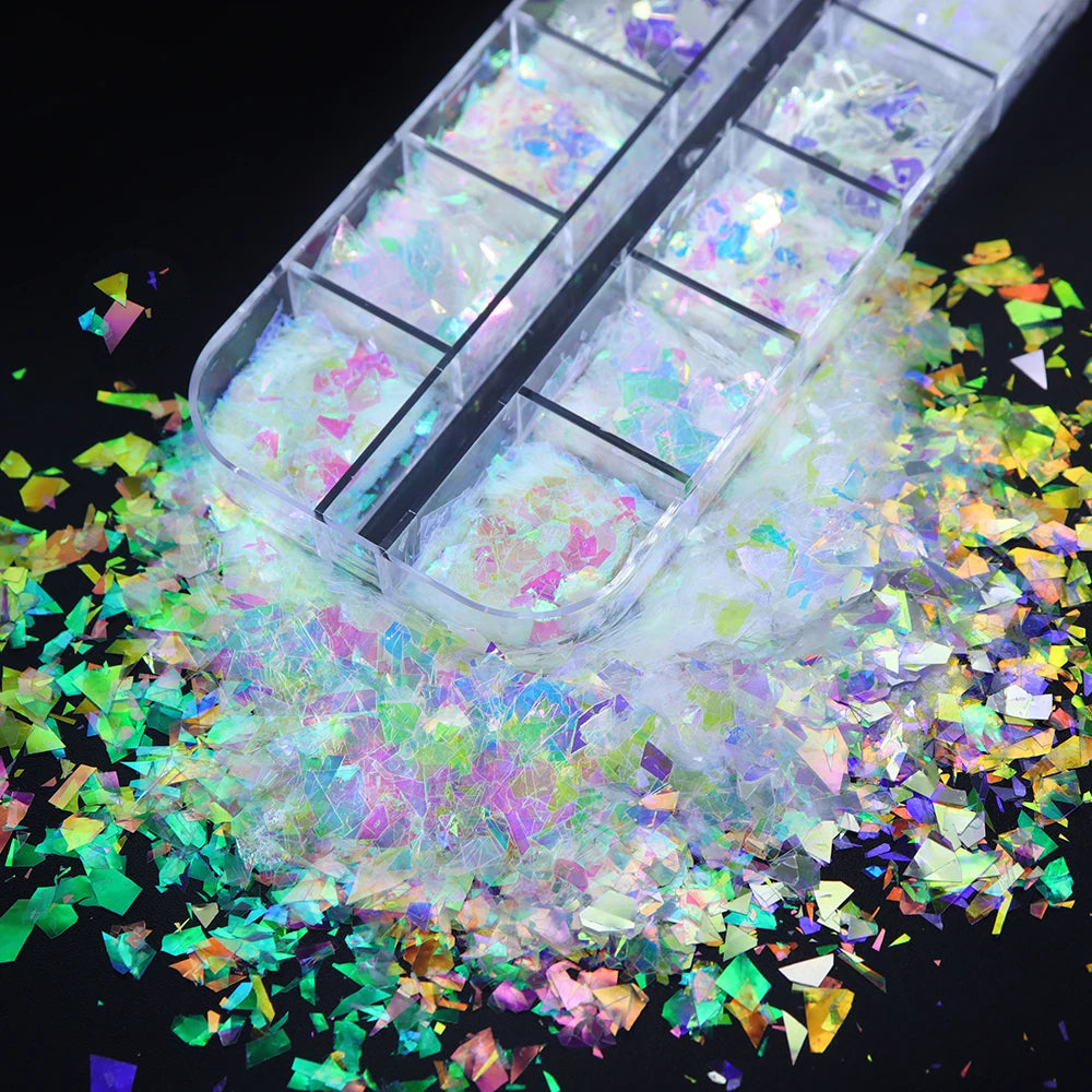 Iridescent Irregular Nail Glitter Flakes Nail Art Decoration AB Mermaid Broken Glass Foil For Manicure Design Nails Accessories