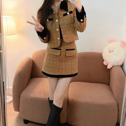 2025 Luxe Tweed Set Women Fall Winter Tailored Jacket  Pencil Skirt Lace Trim