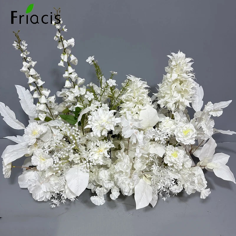 Green Plants Leaf Rose Flower Row Wedding Silk Table Floral Commercial Plaza Partition Hotel Scene Layout Floor Flowers Decor