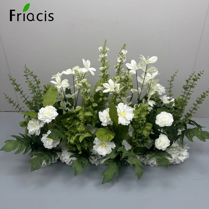 Green Plants Leaf Rose Flower Row Wedding Silk Table Floral Commercial Plaza Partition Hotel Scene Layout Floor Flowers Decor