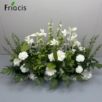 Green Plants Leaf Rose Flower Row Wedding Silk Table Floral Commercial Plaza Partition Hotel Scene Layout Floor Flowers Decor