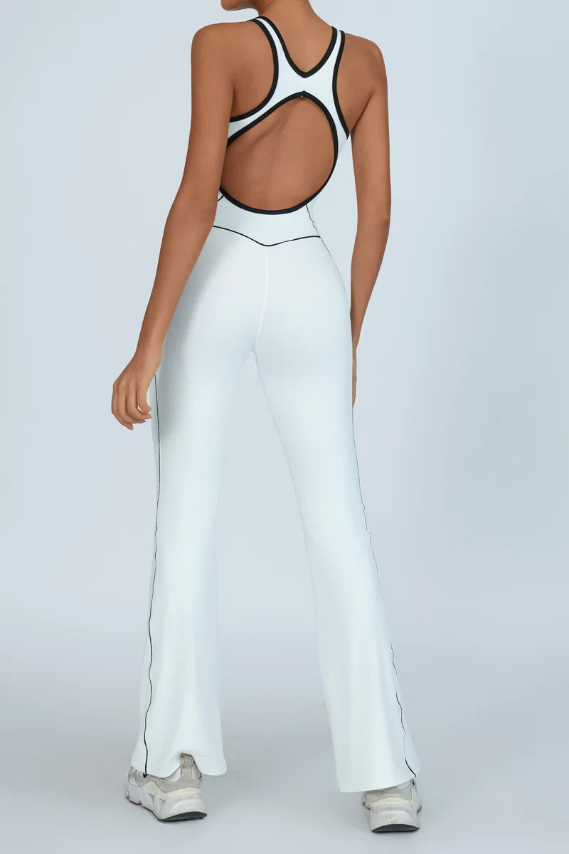 Yoga Jumpsuit Women Backless Fitness Sports Overalls Gym Clothing Flared Patchowrk Workout Clothes Outfit Push-up Activewear