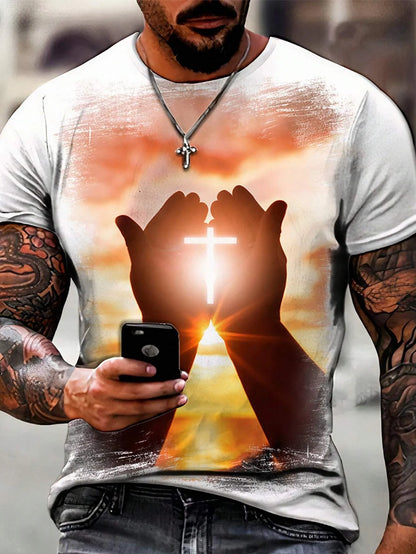 Christian Printed T-shirt Men's Fashion Street T-shirt 3D Printing Casual Round Neck Short Sleeve T-shirt Hip Hop Men's T-shirt