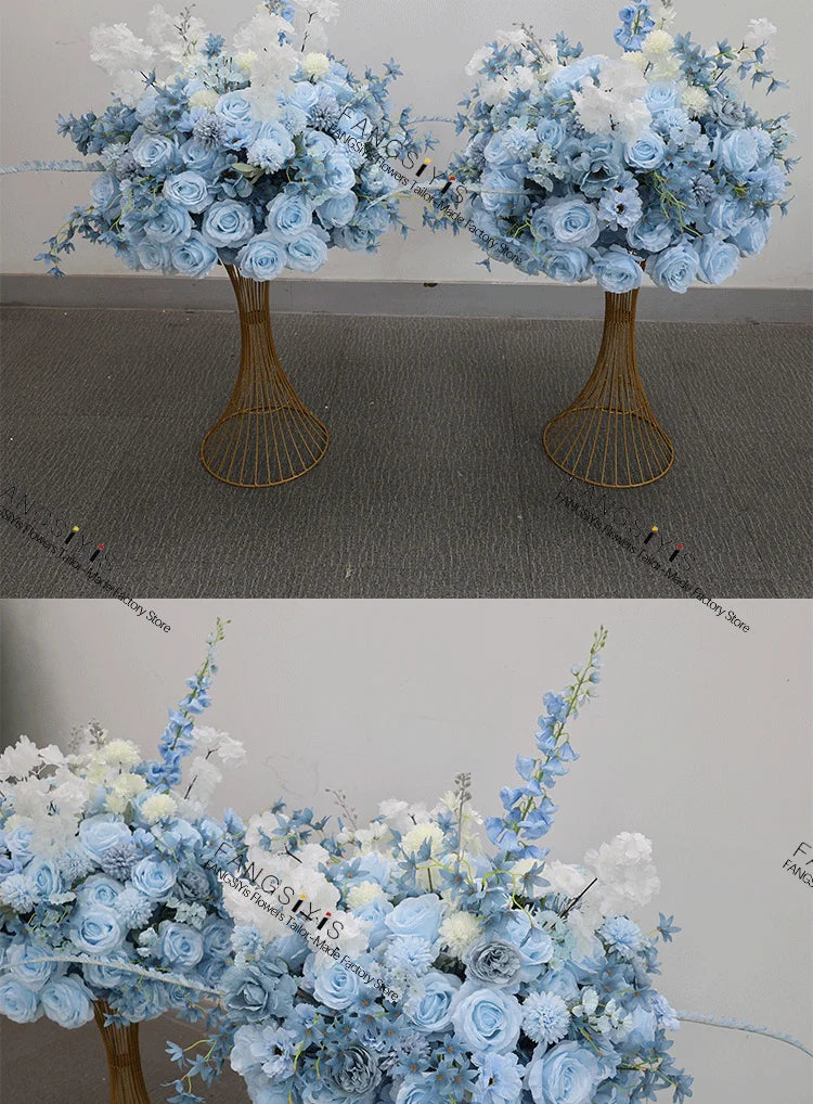 Baby blue rose delphinium Large Flower Ball Table CenterpieceEvent Wedding Decor Road Lead Artificial Floral Arrangement Bouquet