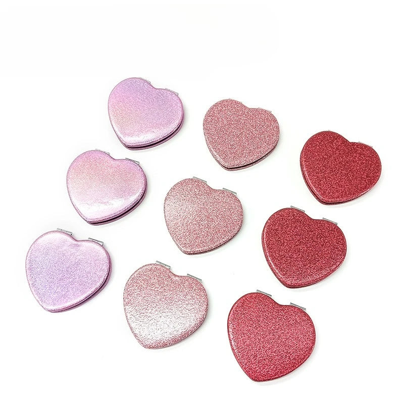 1PC Heart Shape Loose Powder Double Sided Makeup Mirror Portable For Girlfriend Mum Wife Teacher Sister Auntie Birthday Wedding