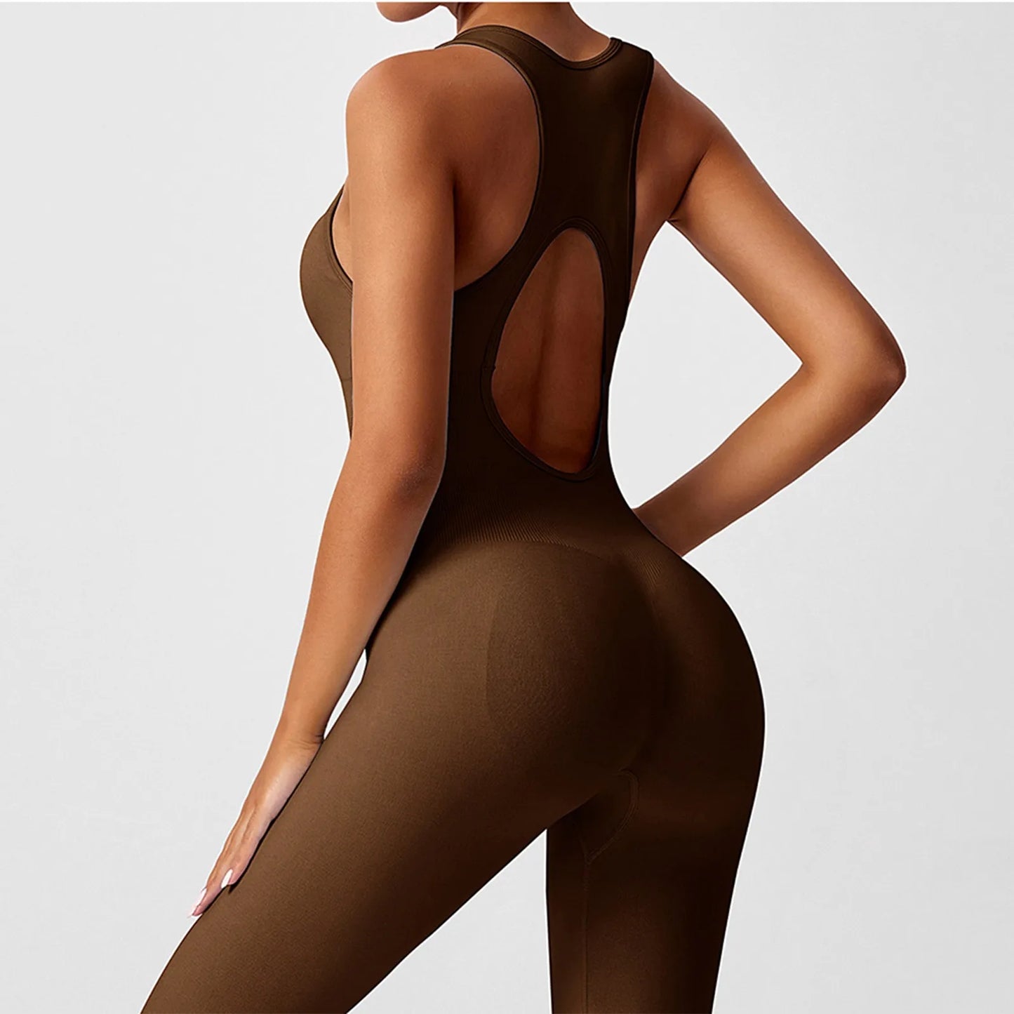 Women's Fashionable Solid Color Round Neck Tight Back Yoga Suit Yoga Jumpsuit Sports Overalls Gym Clothing Set Sexy Yoga Clothes