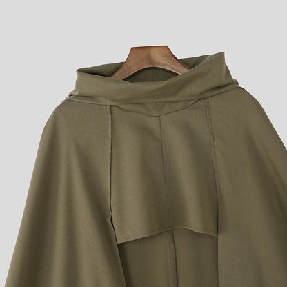 INCERUN Men Cloak Cape Solid Color Loose Casual Male Irregular Trench Streetwear 2025 Fashion Coats Long Style Ponchos Men