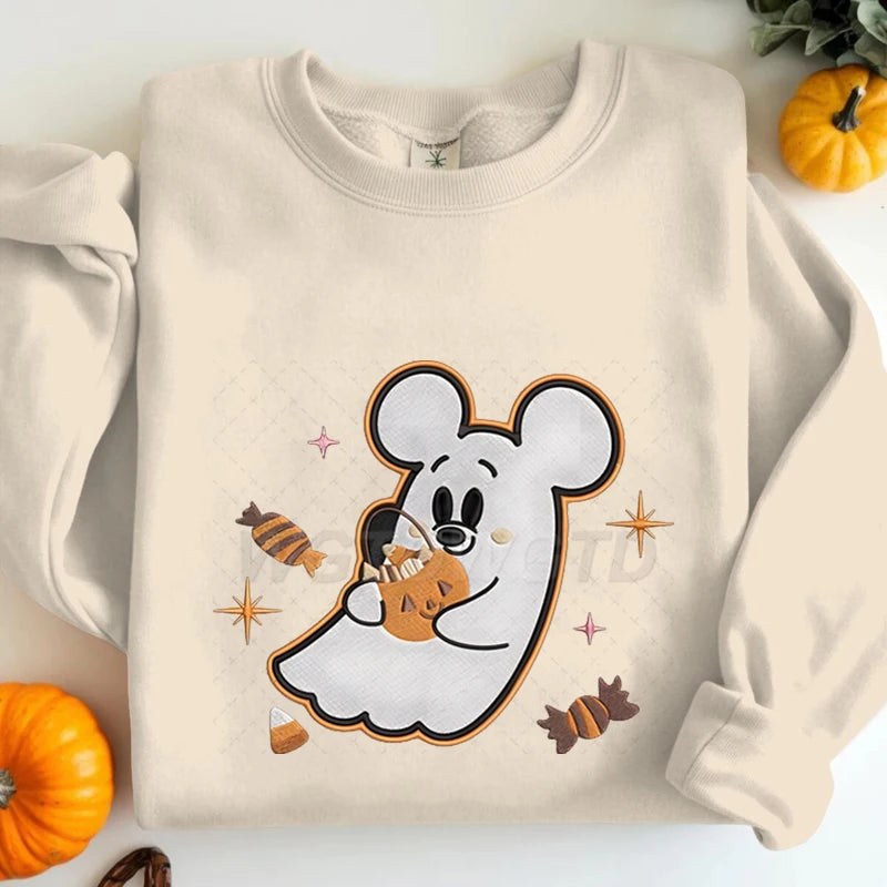 Couples Matching Halloween Sweatshirt Cartoon Cute Mickey Minnie Spooky Ghost Graphic Print Sweatshirts Halloween Couple Clothes