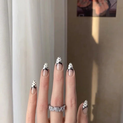 10PCS Design Handmade Press on Nails Full Cover Acrylic Fake Nails Medium-length Oval Reusable Artificial French Elegant Nails