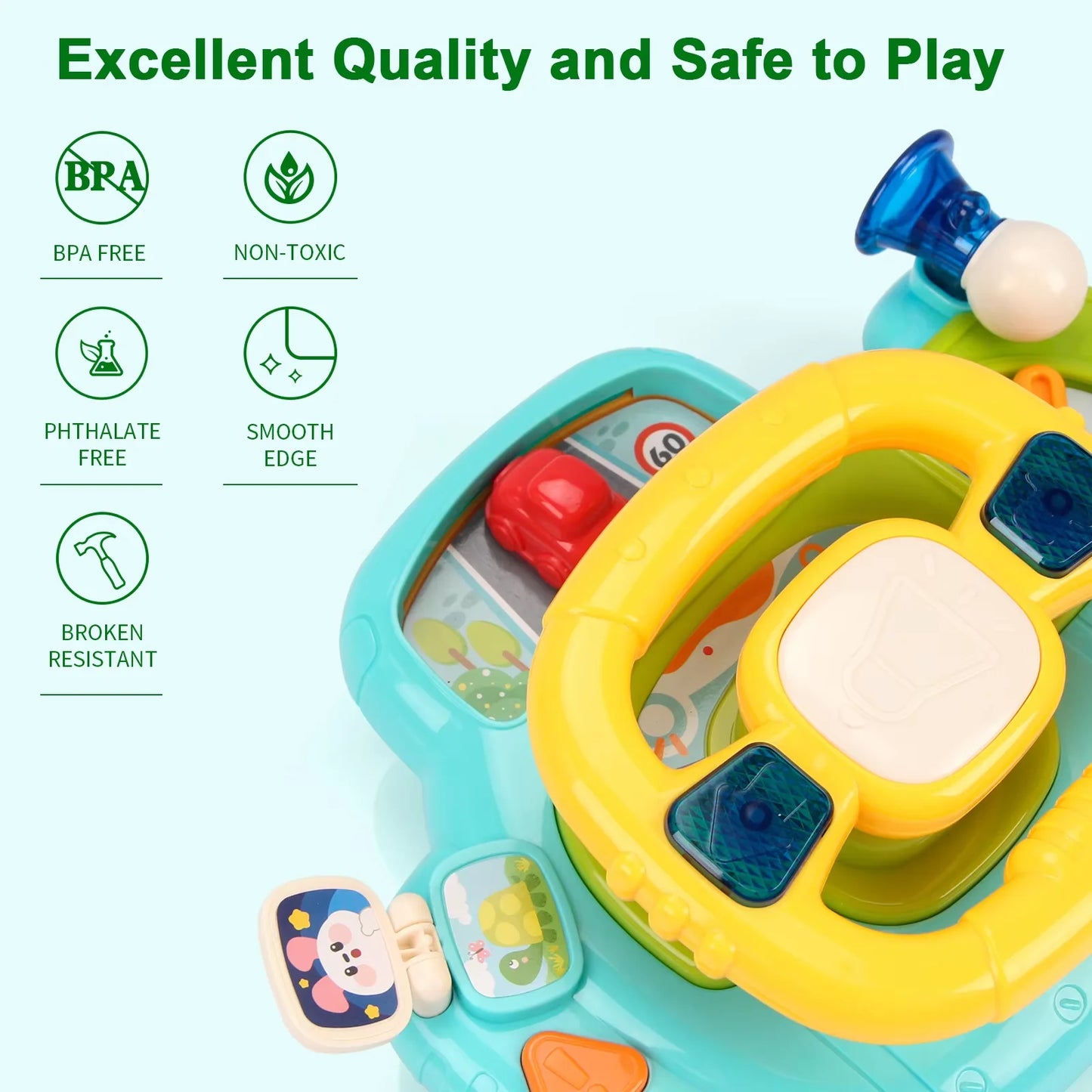 Baby Electric Steering Wheel for Stroller Simulate and Car Seats Driving Vocal Toys Educational Toys for 0-36 Months Toddlers