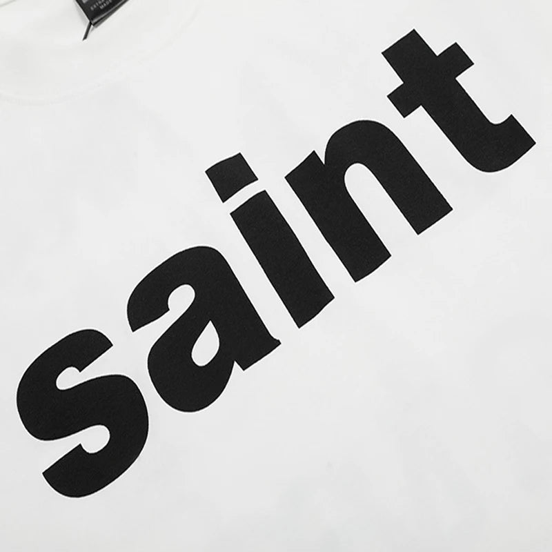 Simple Classic Letters Logo Printing Saint T Shirt Men Women Couple Casual Fashion Tee Tops Oversized White T-Shirt With Tag