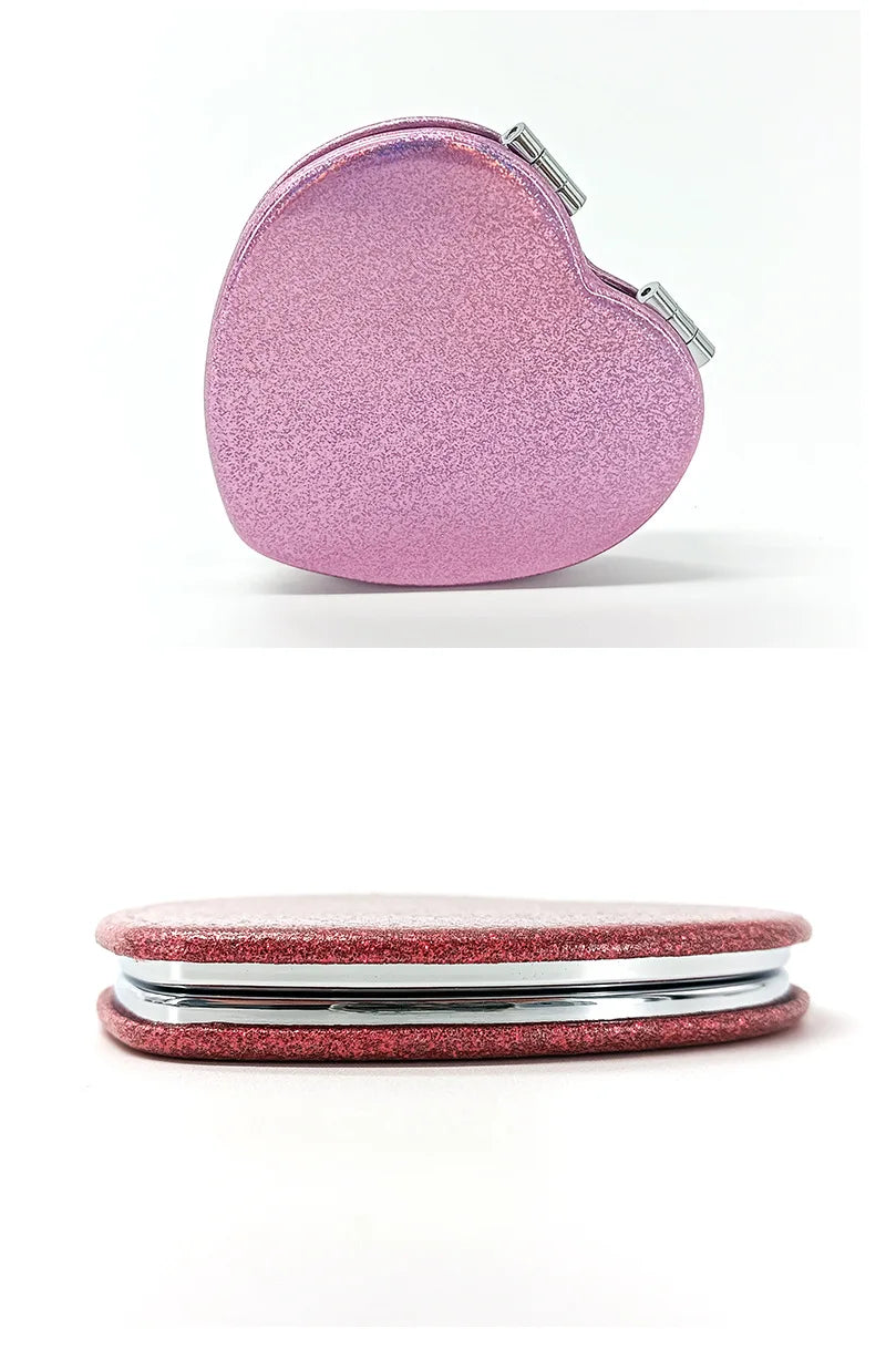1PC Heart Shape Loose Powder Double Sided Makeup Mirror Portable For Girlfriend Mum Wife Teacher Sister Auntie Birthday Wedding
