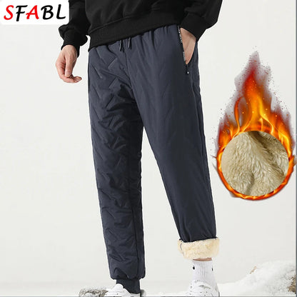 Thick Warm Pants Men Winter Windproof Outdoor Sports Trousers Men's Pants Fleece Lining Winter Thicken Fleece Sweatpants for Men