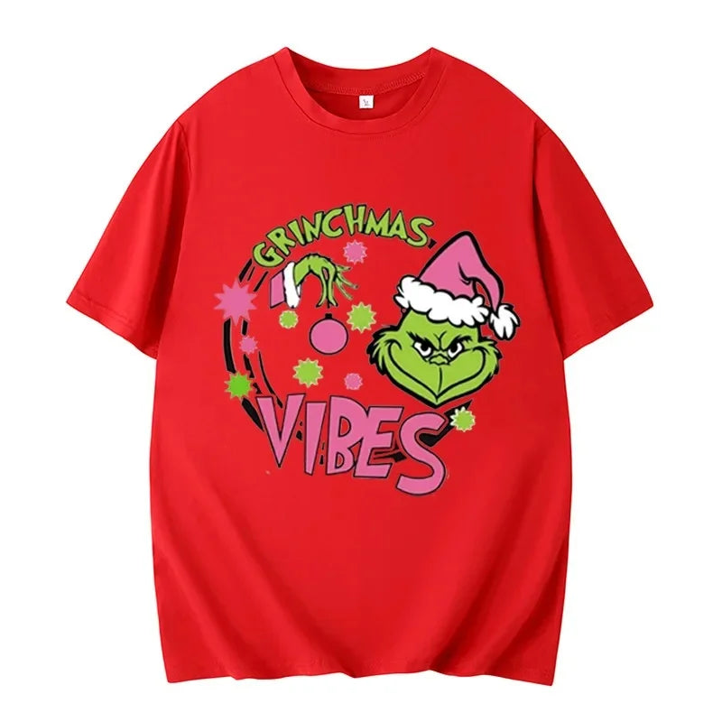 Grinch Christmas  Shirt Christmas Deer  Christmas Party Christmas Snowman Casual Breathable Crew   Women Clothes