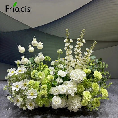 Green Plants Leaf Rose Flower Row Wedding Silk Table Floral Commercial Plaza Partition Hotel Scene Layout Floor Flowers Decor