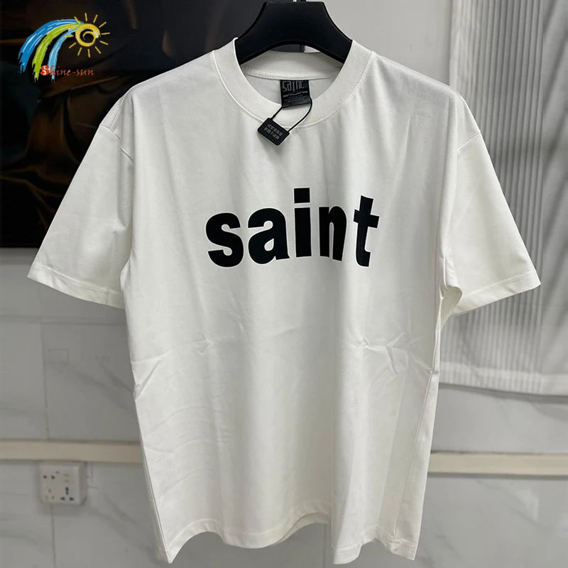 Simple Classic Letters Logo Printing Saint T Shirt Men Women Couple Casual Fashion Tee Tops Oversized White T-Shirt With Tag