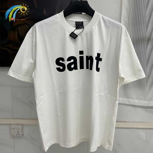 Simple Classic Letters Logo Printing Saint T Shirt Men Women Couple Casual Fashion Tee Tops Oversized White T-Shirt With Tag