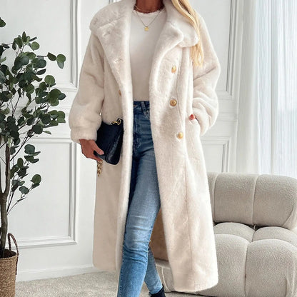 Faux fur coat long coat women's lapel double-breasted loose warm high-end atmospheric coat jacket 24 autumn and winter new