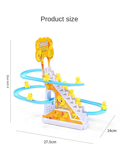 Electric Duck Track Rail Racing Slide Duckling Climbing Stairs Baby Toy LED Lights Musical Slide Roller Coaster Toys for Gift