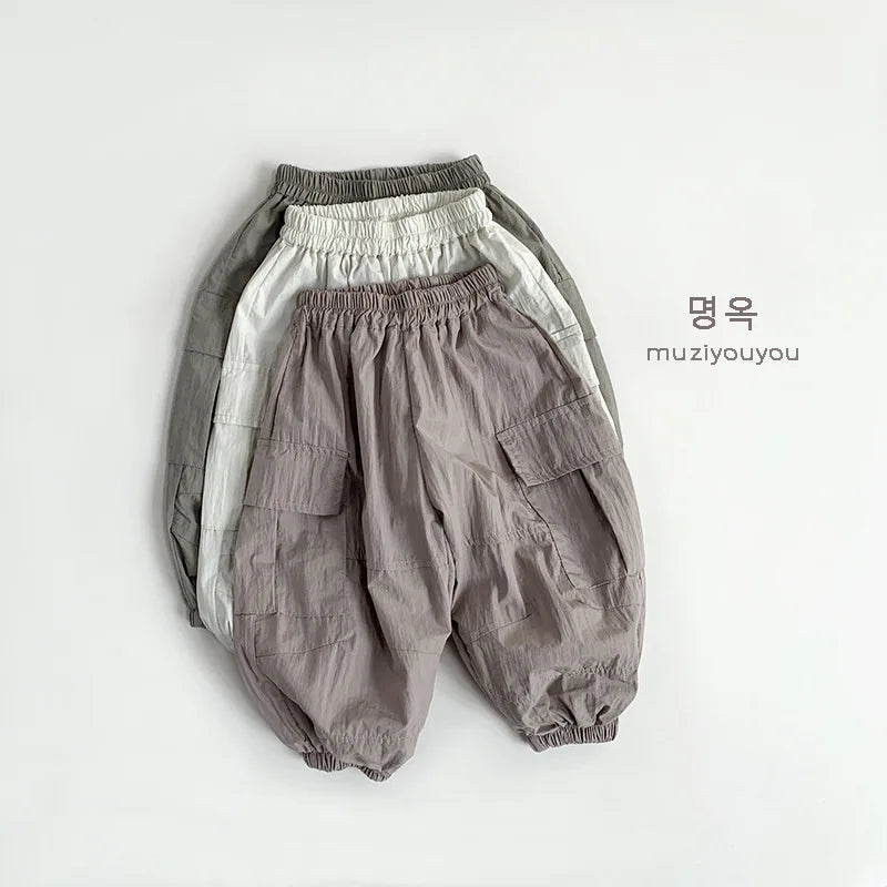 2025 Summer New Children Casual Pants Vintage Girls Cargo Pants Solid Boys Trousers Thin Cotton Kids Mosquito Pants Baby Clothes