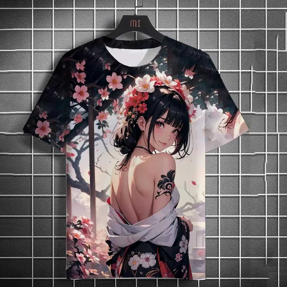 Japanese Anime Beauty 3D Print Sports Quick-dry Breathable Men T-shirt Elements Cute Outdoor Street Short-sleeve Clothing Summer