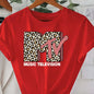 Summer women's MTV leopard print letter graphic print fashionable casual sports loose round neck short sleeved T-shirt top