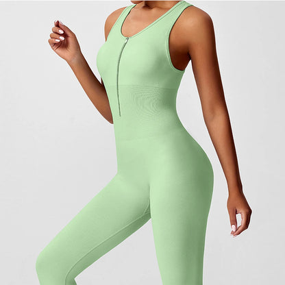 Women's Fashionable Solid Color Round Neck Tight Back Yoga Suit Yoga Jumpsuit Sports Overalls Gym Clothing Set Sexy Yoga Clothes