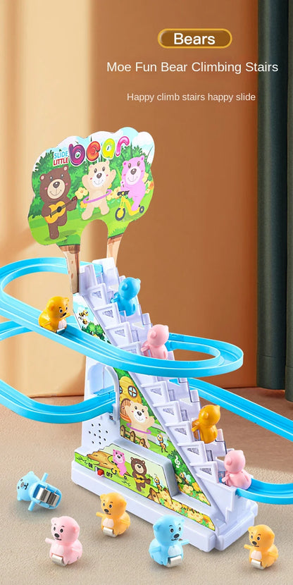 Electric Duck Track Rail Racing Slide Duckling Climbing Stairs Baby Toy LED Lights Musical Slide Roller Coaster Toys for Gift