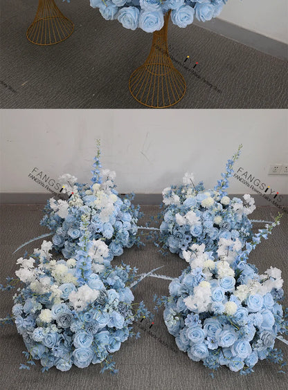Baby blue rose delphinium Large Flower Ball Table CenterpieceEvent Wedding Decor Road Lead Artificial Floral Arrangement Bouquet