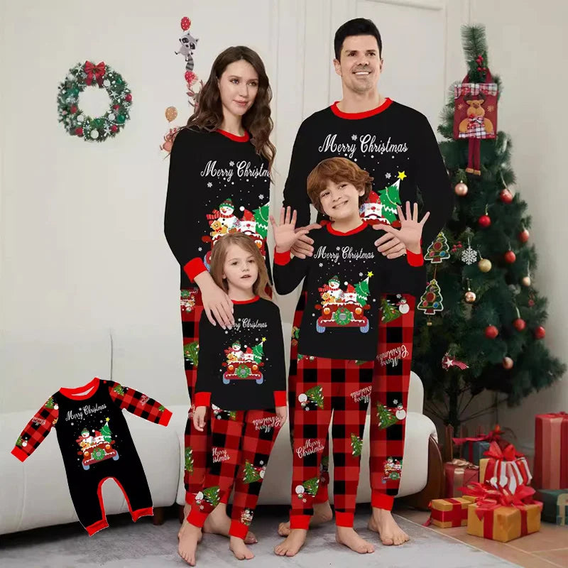 Christmas Family Matching Outfits Pajamas Clothing Sets 2024 Cartoon Print Mother Kid Baby Xmas Family Look Sleepwear Pyjamas