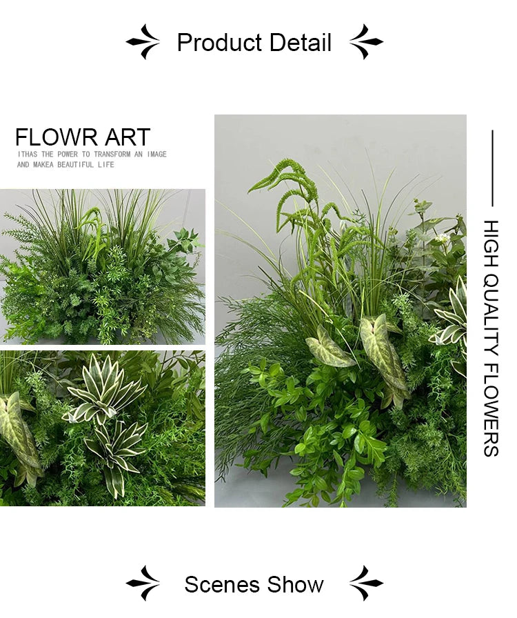Green Plants Leaf Rose Flower Row Wedding Silk Table Floral Commercial Plaza Partition Hotel Scene Layout Floor Flowers Decor
