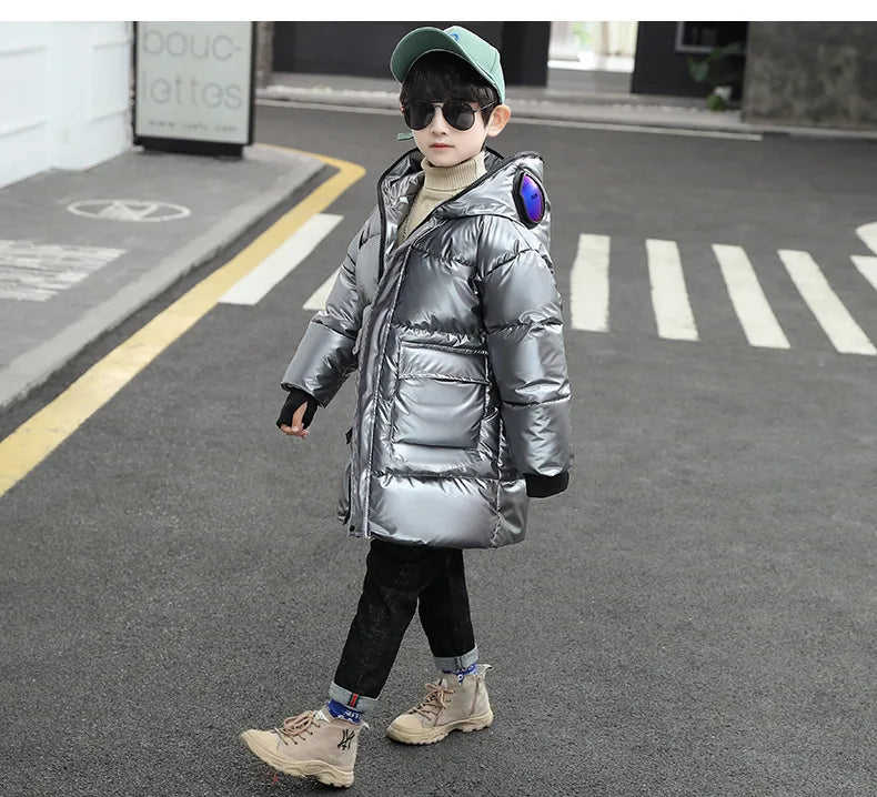 Boys Down Jacket Coat Overcoat Cotton 2022 Sliver Warm Plus Thicken Winter  Teenager Children's Clothing