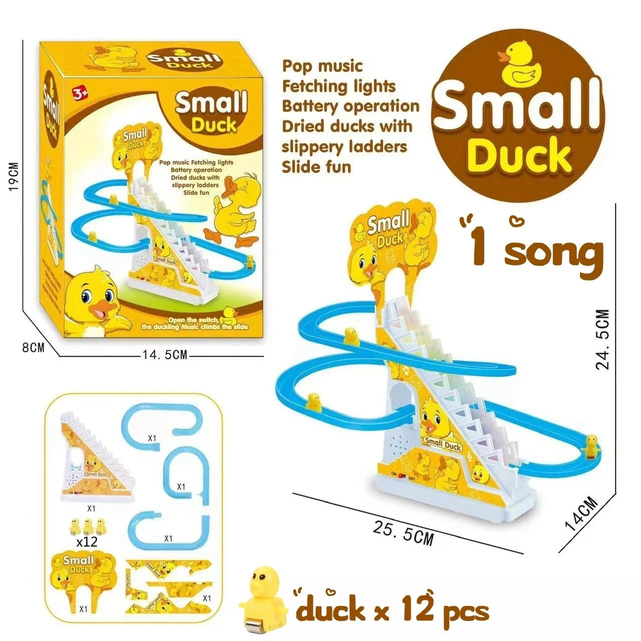 Electric Duck Track Rail Racing Slide Duckling Climbing Stairs Baby Toy LED Lights Musical Slide Roller Coaster Toys for Gift