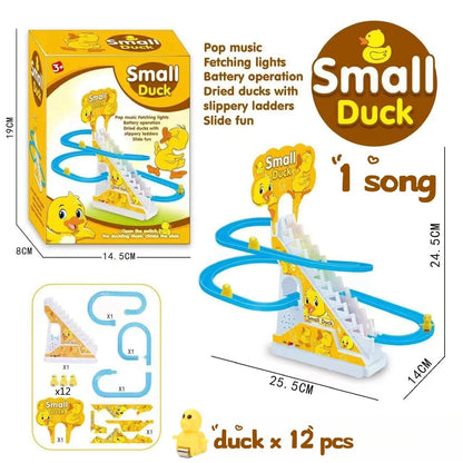 Electric Duck Track Rail Racing Slide Duckling Climbing Stairs Baby Toy LED Lights Musical Slide Roller Coaster Toys for Gift