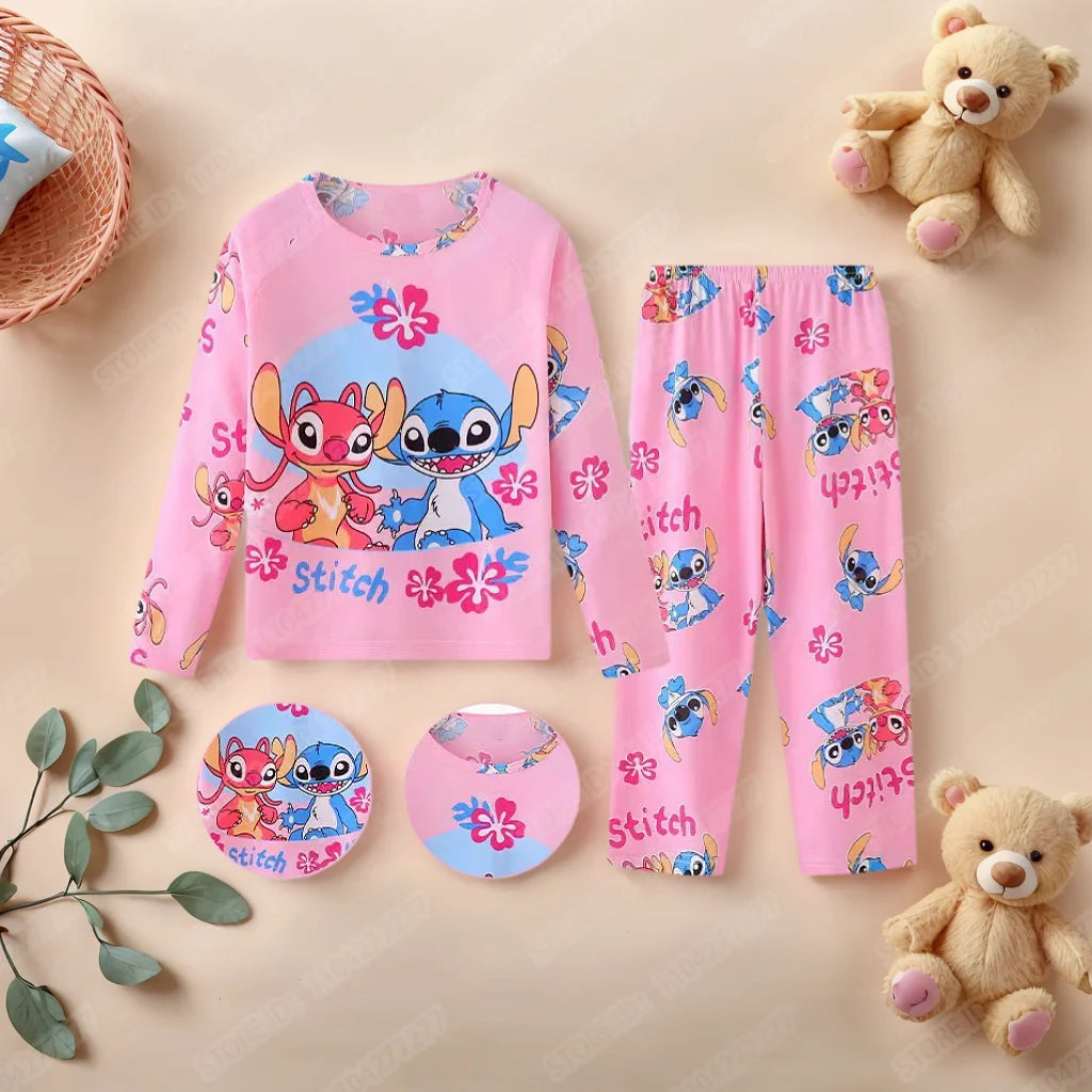 Kids Anime Stitch Pajamas 2pcs set for Boys Girls Home Wear Kids Casual Sleepwear Long Sleeve Pajamas Sets Suit Cute Gifts