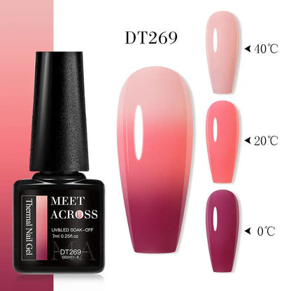 MEET ACROSS 75 Colors Thermal Nail Gel Polish 3 Colors Changing Nail Art Supplies for Manicure DIY Design Long Lasting UV/LED