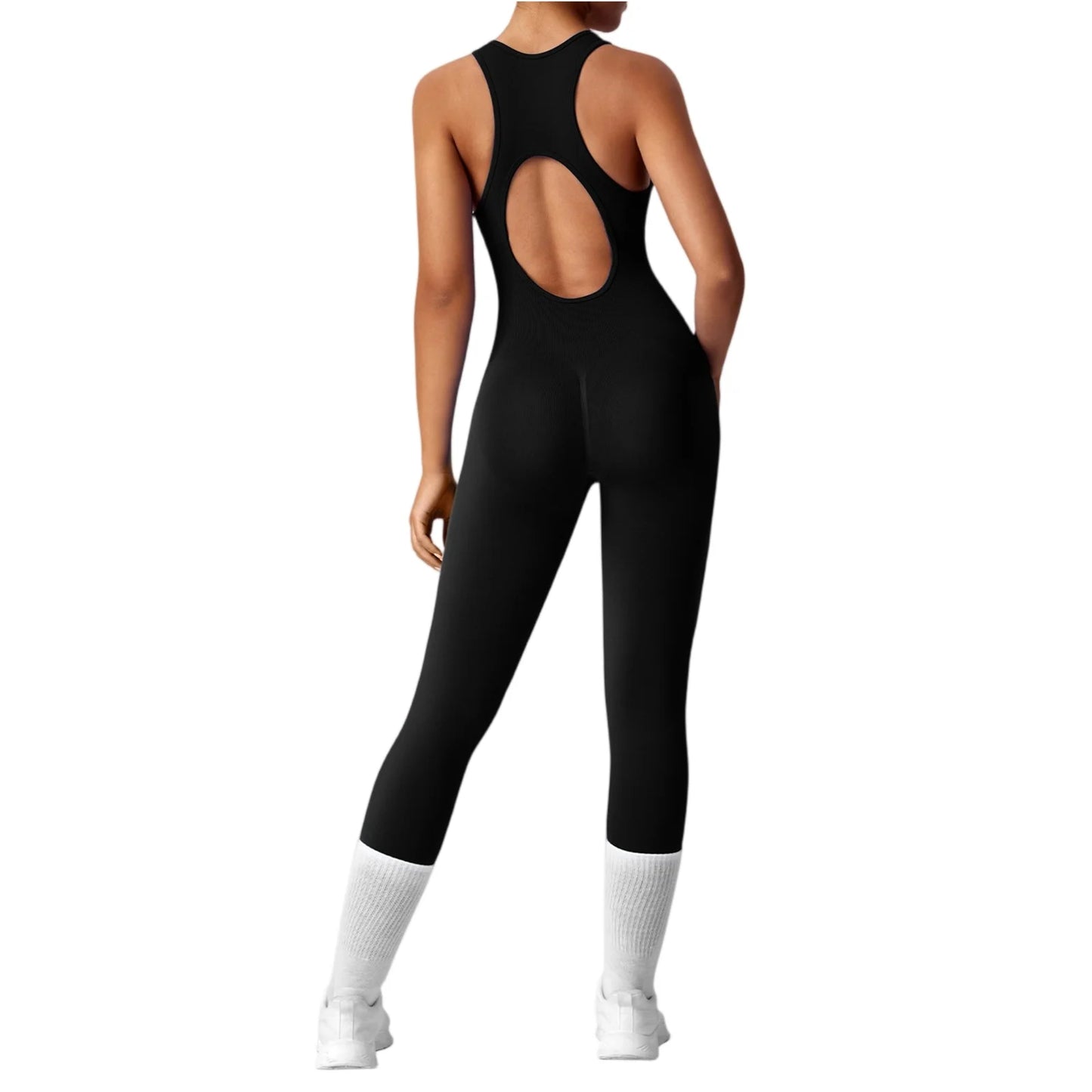 Women's Fashionable Solid Color Round Neck Tight Back Yoga Suit Yoga Jumpsuit Sports Overalls Gym Clothing Set Sexy Yoga Clothes