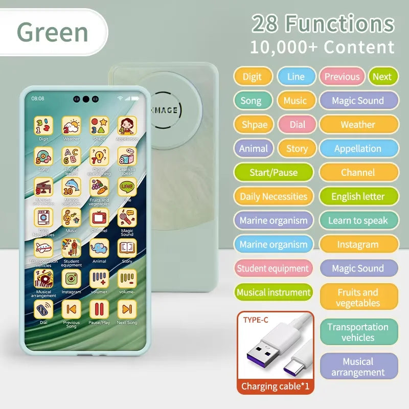 Kids Smart Simulation Phone Toy Rechargeable Touchscreen Early Education Learning Machine Light Music Educational Toy