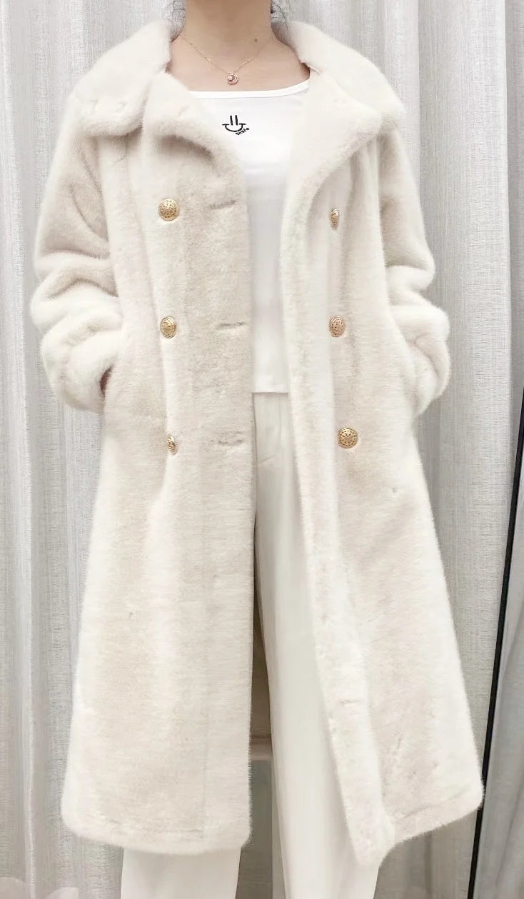 Faux fur coat long coat women's lapel double-breasted loose warm high-end atmospheric coat jacket 24 autumn and winter new