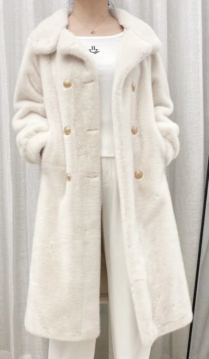 Faux fur coat long coat women's lapel double-breasted loose warm high-end atmospheric coat jacket 24 autumn and winter new