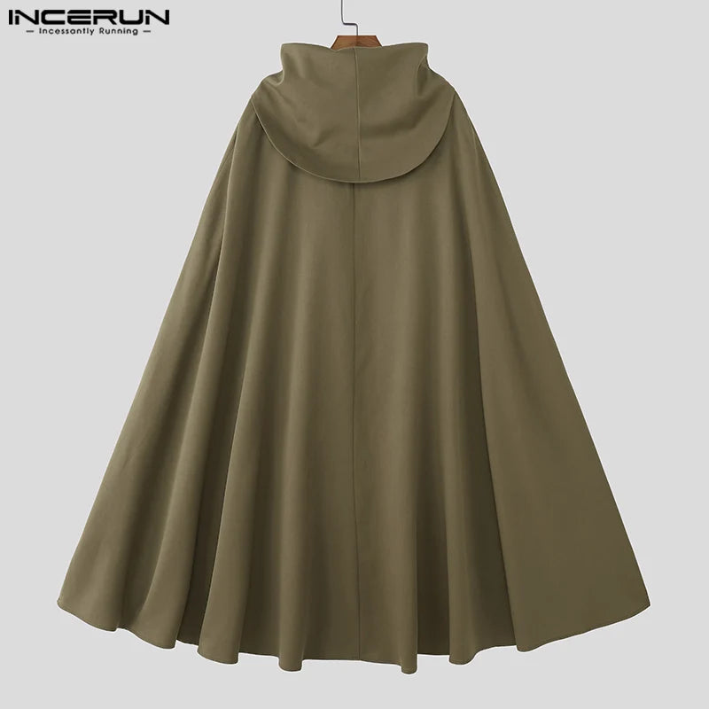 INCERUN Men Cloak Cape Solid Color Loose Casual Male Irregular Trench Streetwear 2025 Fashion Coats Long Style Ponchos Men